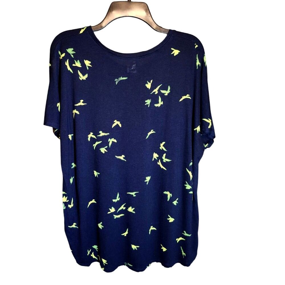 Navy Short Sleeve Tee with Neon Bird Print